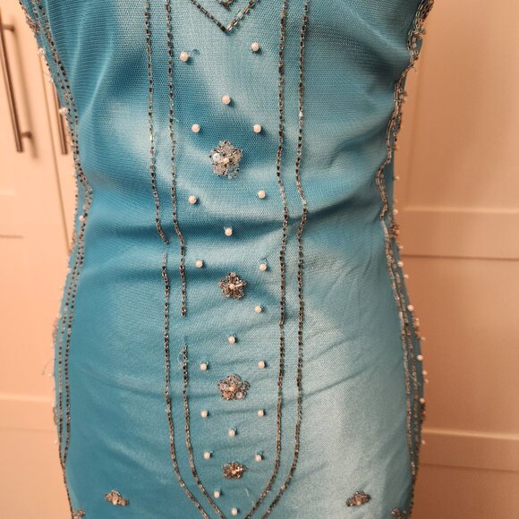 VINTAGE Y2K DZ Nights by Laura Ryner Aqua Beaded Formal Dress Gown Size 3/4 Prom - Picture 2 of 8
